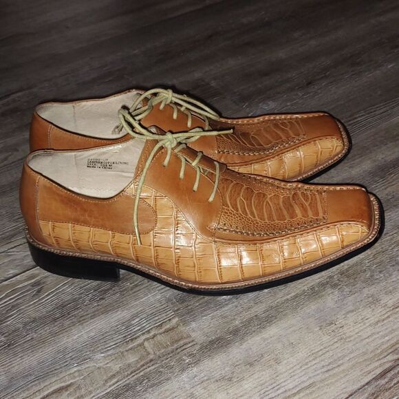 Stacy Adams tan leather alligator texture dress shoes Sz 10.5 - Picture 5 of 7